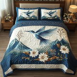 Mountain Blue Hummingbird Quilted Bedding Set