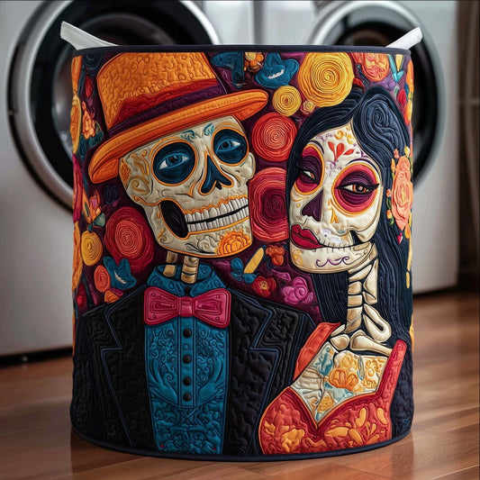 Day of the Dead Couple Sugar Skull Quilted Laundry Basket