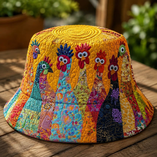 Whimsical Patchwork Chicken Quilted Bucket Hat
