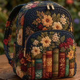 Vintage Book & Dark Floral Quilted Backpack