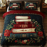 Vintage Book & Rose Quilted Bedding Set