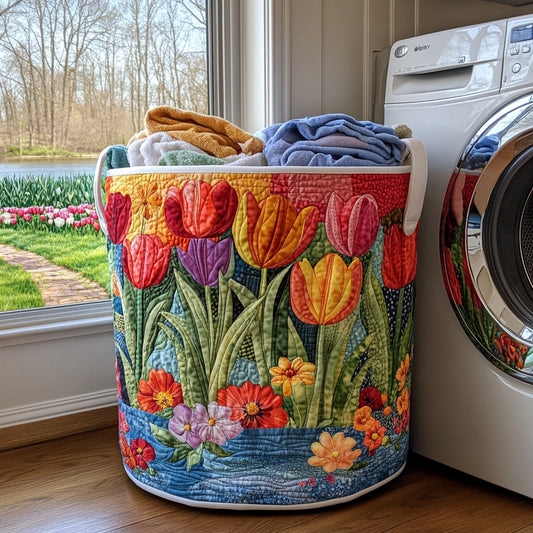 Tulip Floral Quilted Laundry Basket