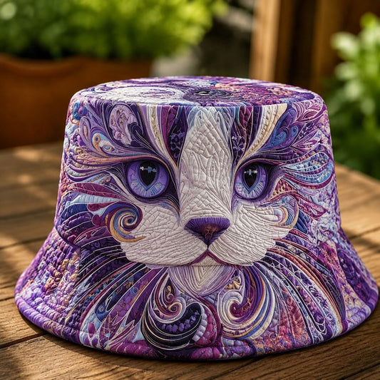 Mystic Purple Swirl Cat Quilted Bucket Hat