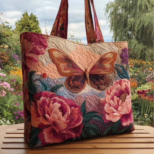 Peony & Butterfly Handmade Tote Bag