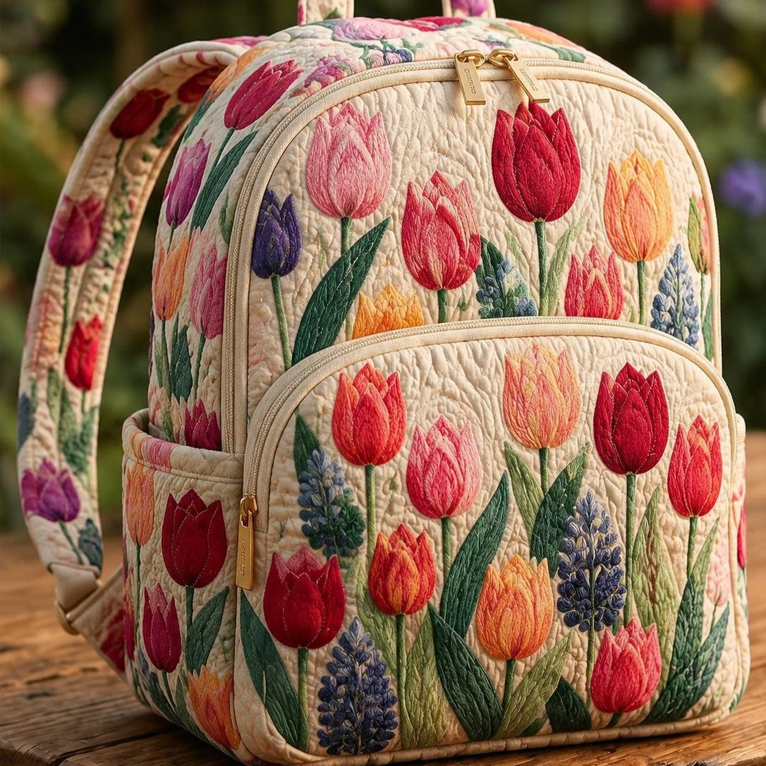 Colorful Tulip Floral Quilted Backpack