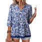 Boho Floral Button Down V Neck Blouses Shirts