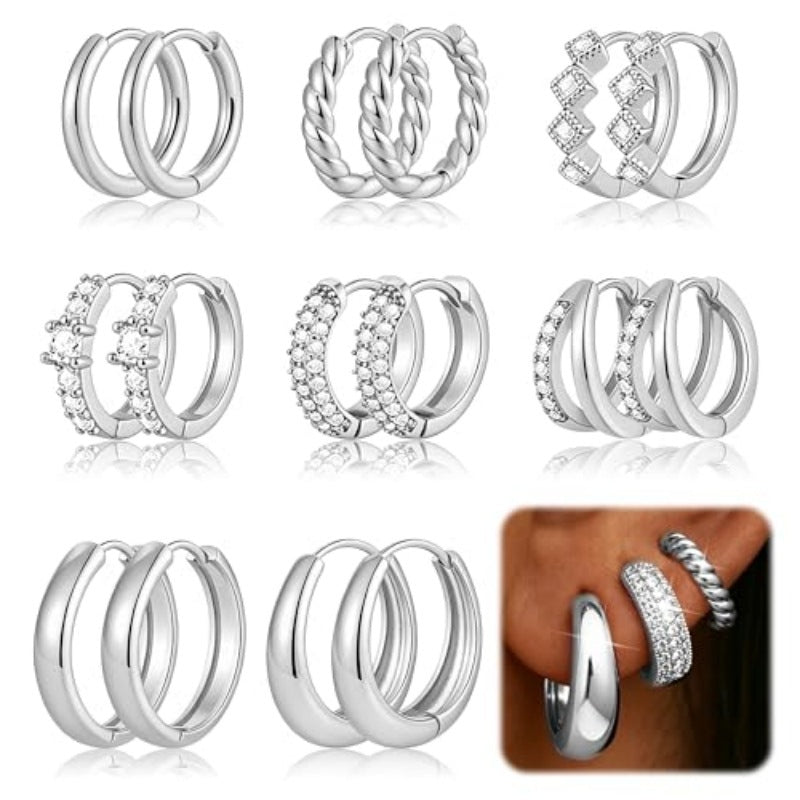 8 Pairs Gold Hoop Earrings Set for Women