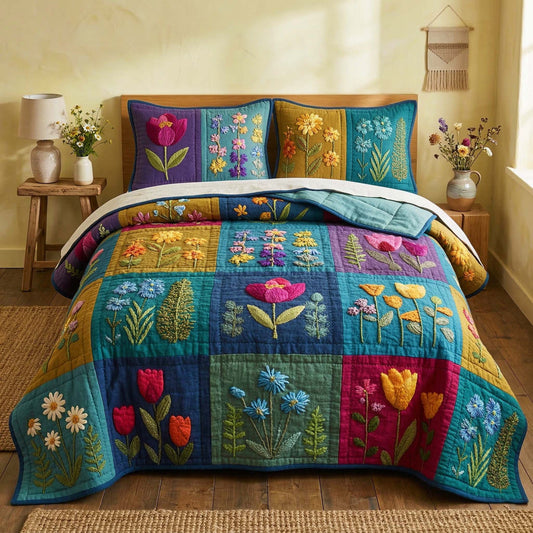 Wildflower Patchwork Quilted Bedding Set