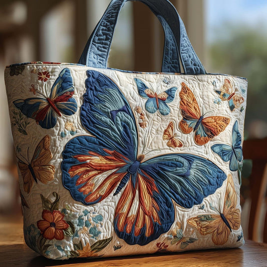 Vintage Blue Butterfly Floral Handmade Tote Bag