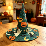 Green Pumpkin Black Cat Patchwork Handcrafted Quilted Witch Hat