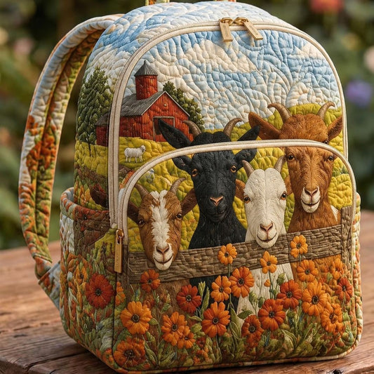 Farm Goats Countryside Quilted Backpack