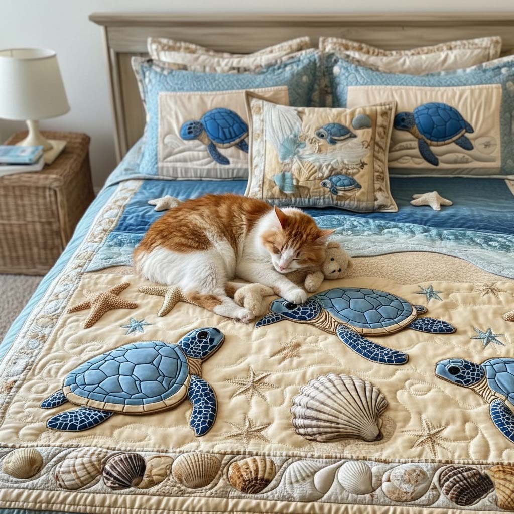 Ocean Waves Quilted Bedding Set