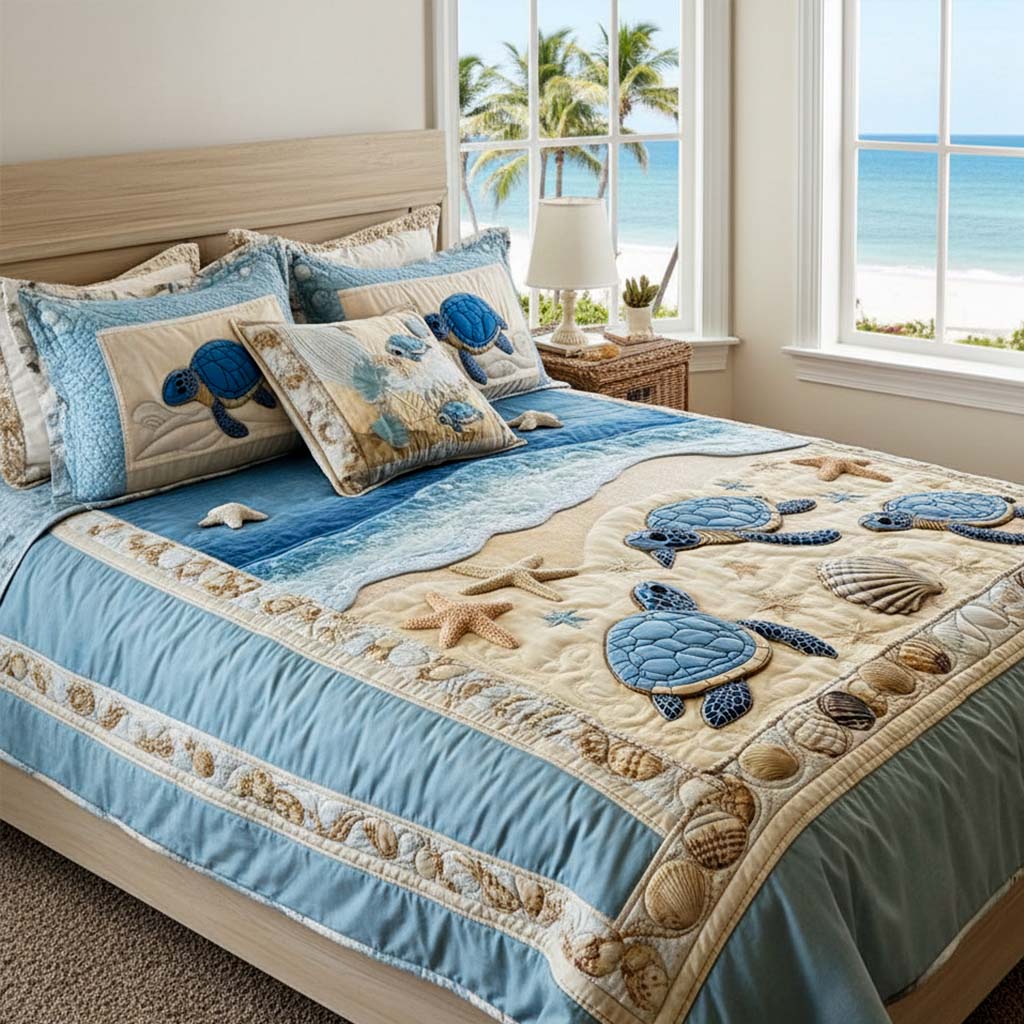 Ocean Waves Quilted Bedding Set