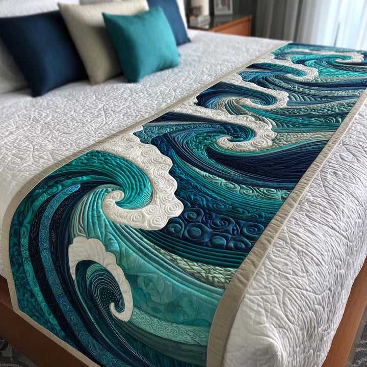 Ocean Waves Quilted Bed Runner