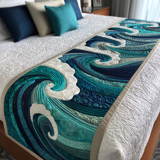 Ocean Waves Quilted Bed Runner