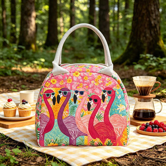 Cute Pink Flamingo Quilted Lunch Bag