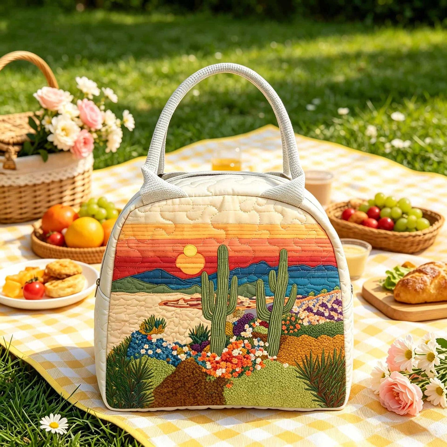 Cactus Desert Sunset Quilted Lunch Bag