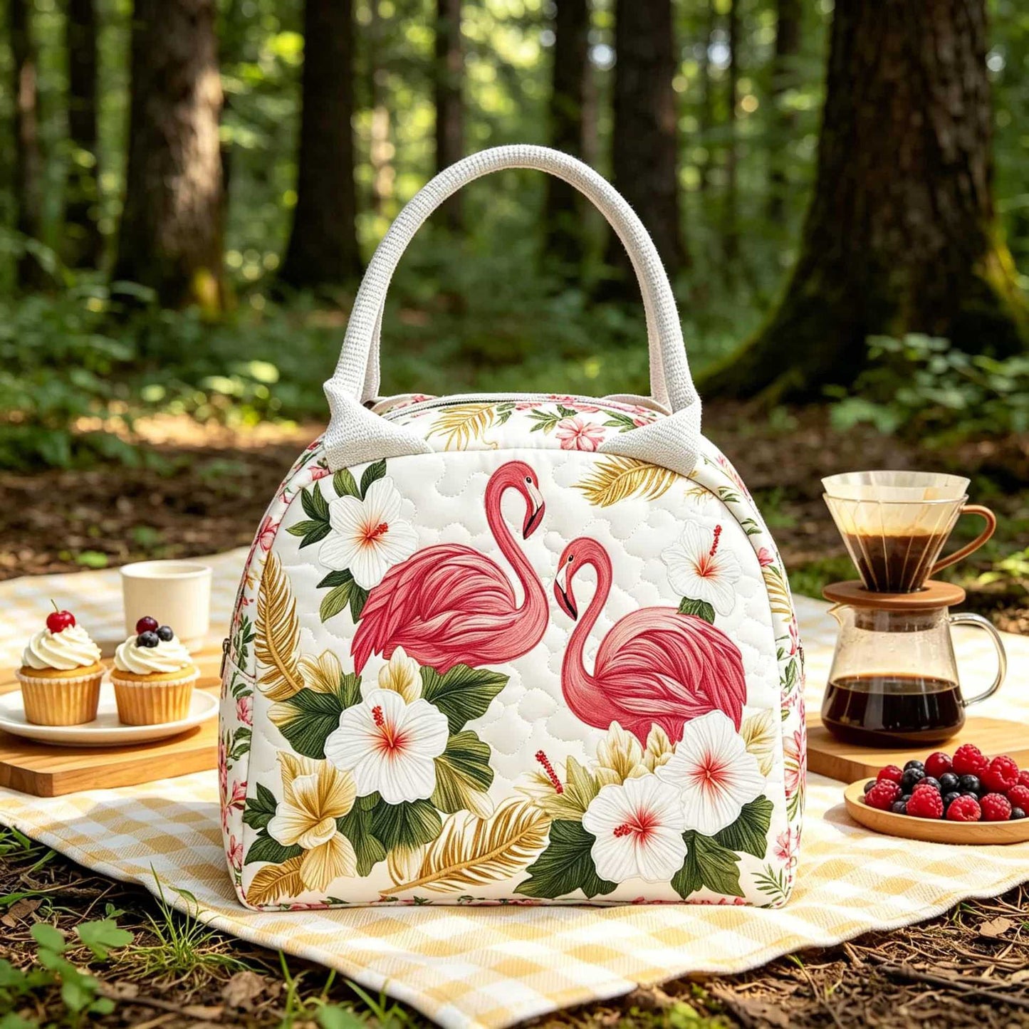 Tropical Flamingo Quilted Lunch Bag