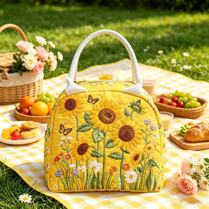 Vintage Wildflower & Sunflower Quilted Lunch Bag