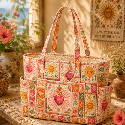 Aesthetic Summer Beach Multiple Pockets Quilted Tote Bag