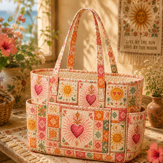Aesthetic Summer Beach Multiple Pockets Quilted Tote Bag