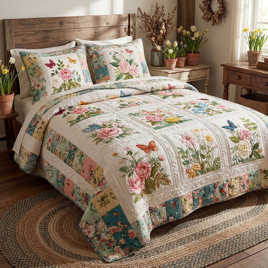 Garden Petal Symphony Quilted Bedding Set