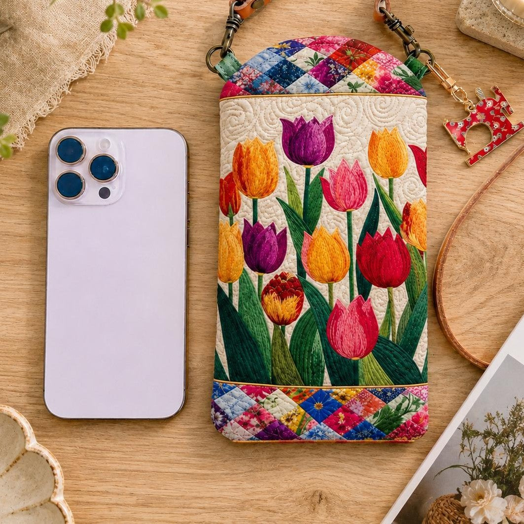 Tulip Garden Quilted Slim Phone Crossbody Bag