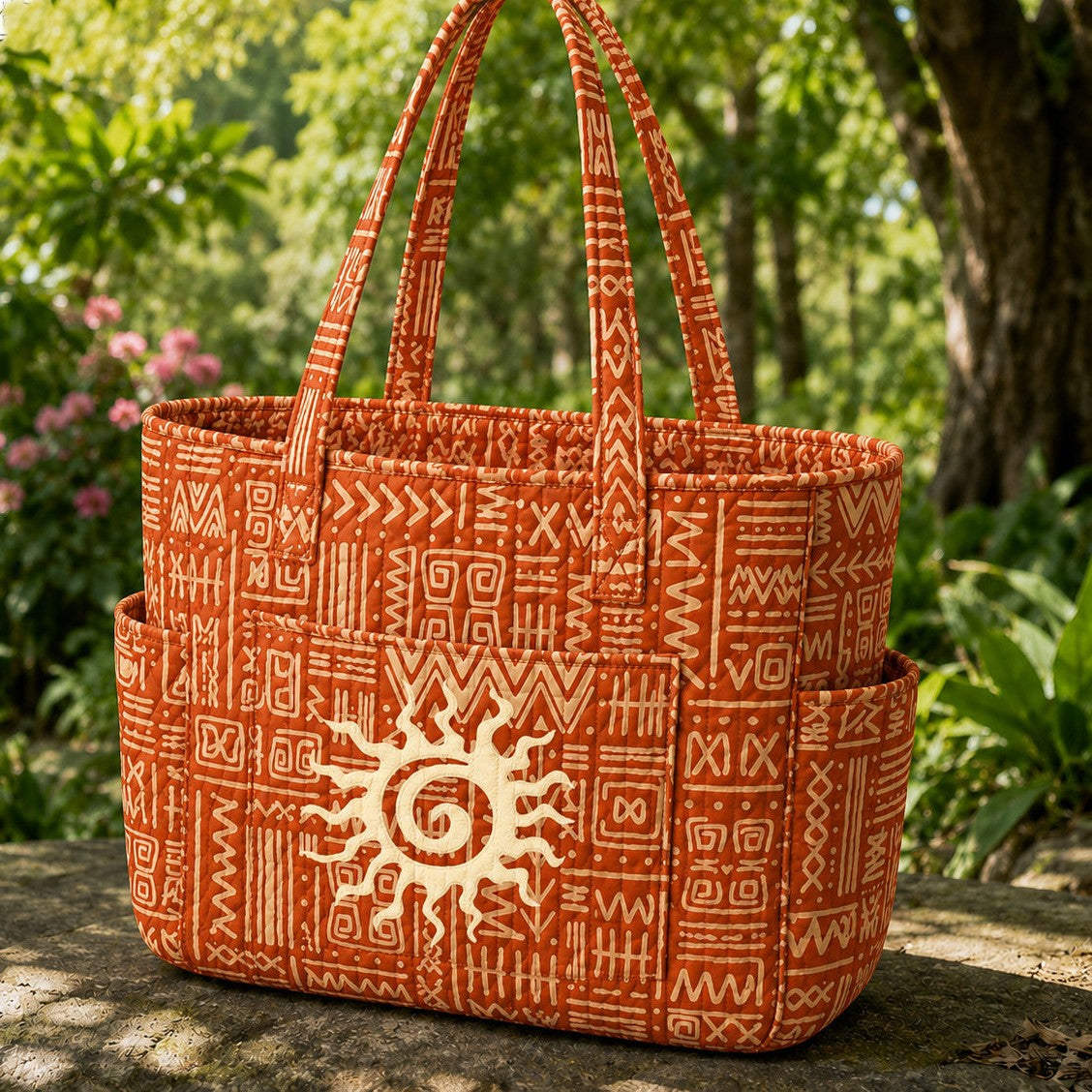 Boho Sun Multiple Pockets Quilted Tote Bag