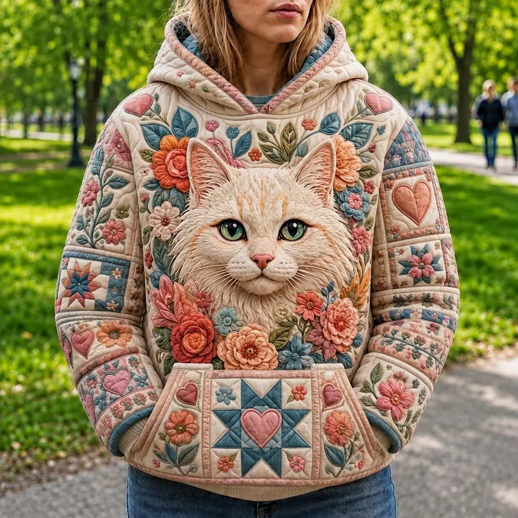 Cat Cottage Days Quilted Casual Hoodie
