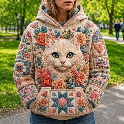 Cat Cottage Days Quilted Casual Hoodie