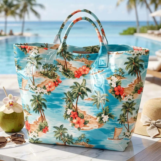 Hawaii Flower Print PVC Tote Bag