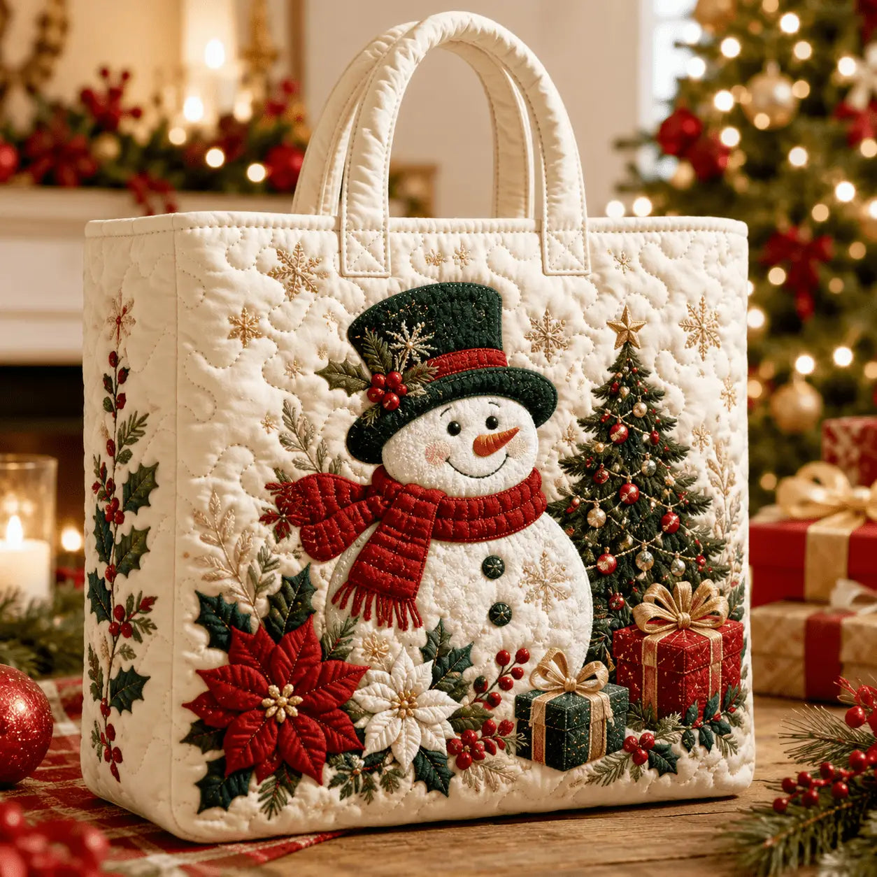 Christmas Snowman Tree Gift Handmade Tote Bag
