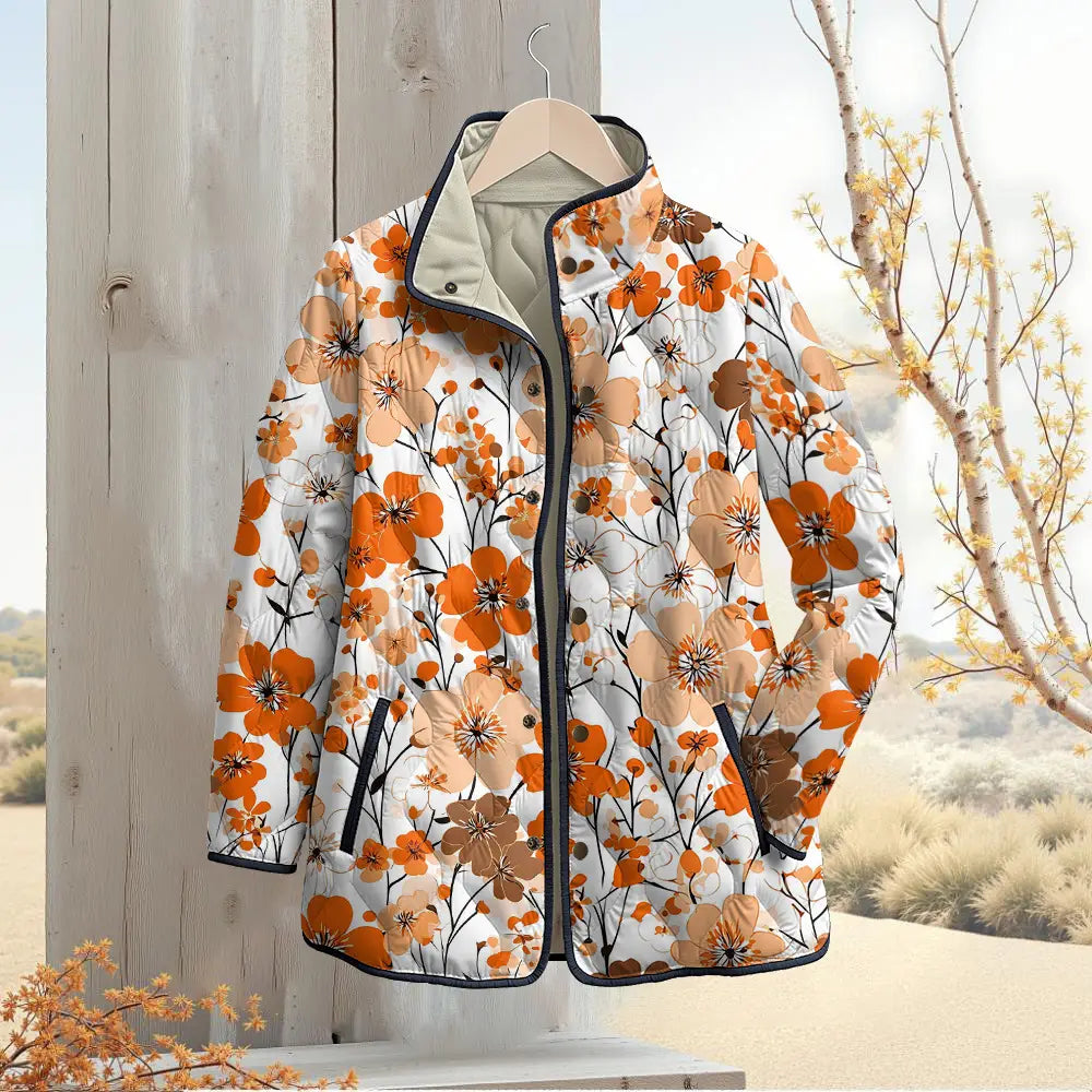 White Orange Floral Quilted Jacket
