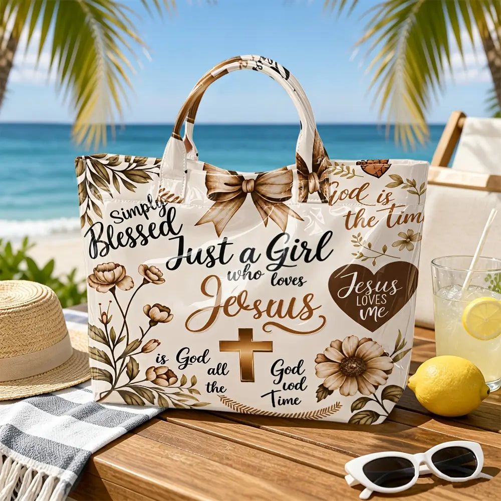 Faith Inspired Floral Print PVC Tote Bag