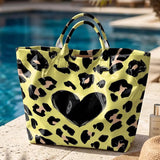 Green Leopard Print And Hearts PVC Tote Bag