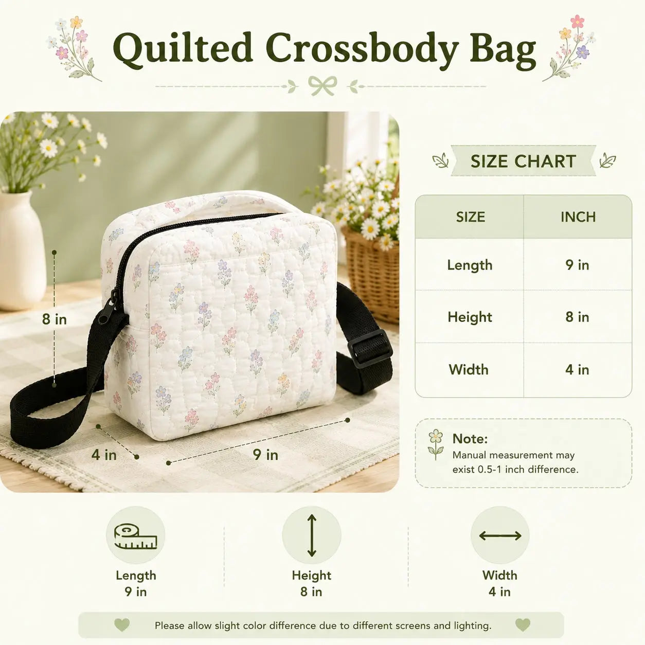 Boho Sun and Rainbow Quilted Crossbody Bag