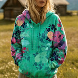 Floral Pattern Quilted Casual Regular Fit Long Sleeve Hoodie Sweatshirt