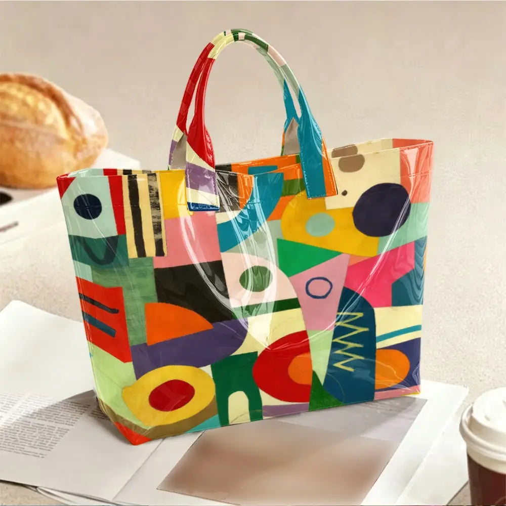 Abstract Circle And Geometric Print PVC Tote Bag