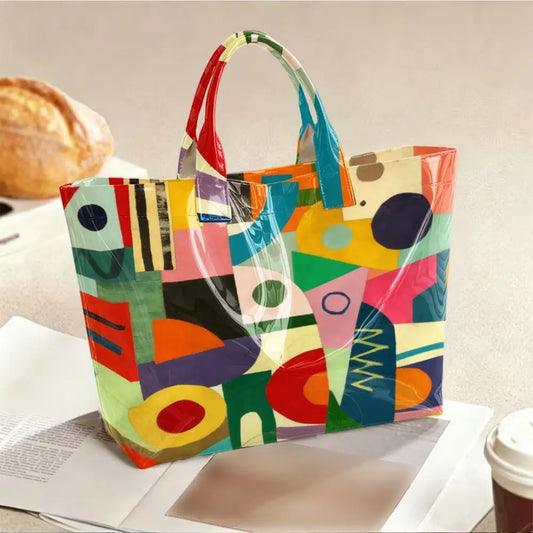 Abstract Circle And Geometric Print PVC Tote Bag