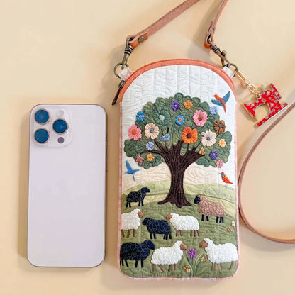 The Tree And Sheep Quilted Slim Phone Crossbody Bag