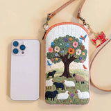 The Tree And Sheep Quilted Slim Phone Crossbody Bag