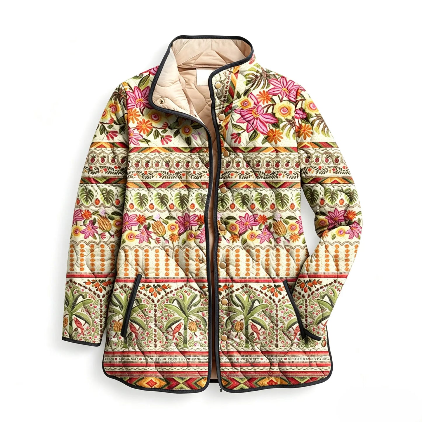 Vintage Bohemian Floral Stripe Quilted Jacket