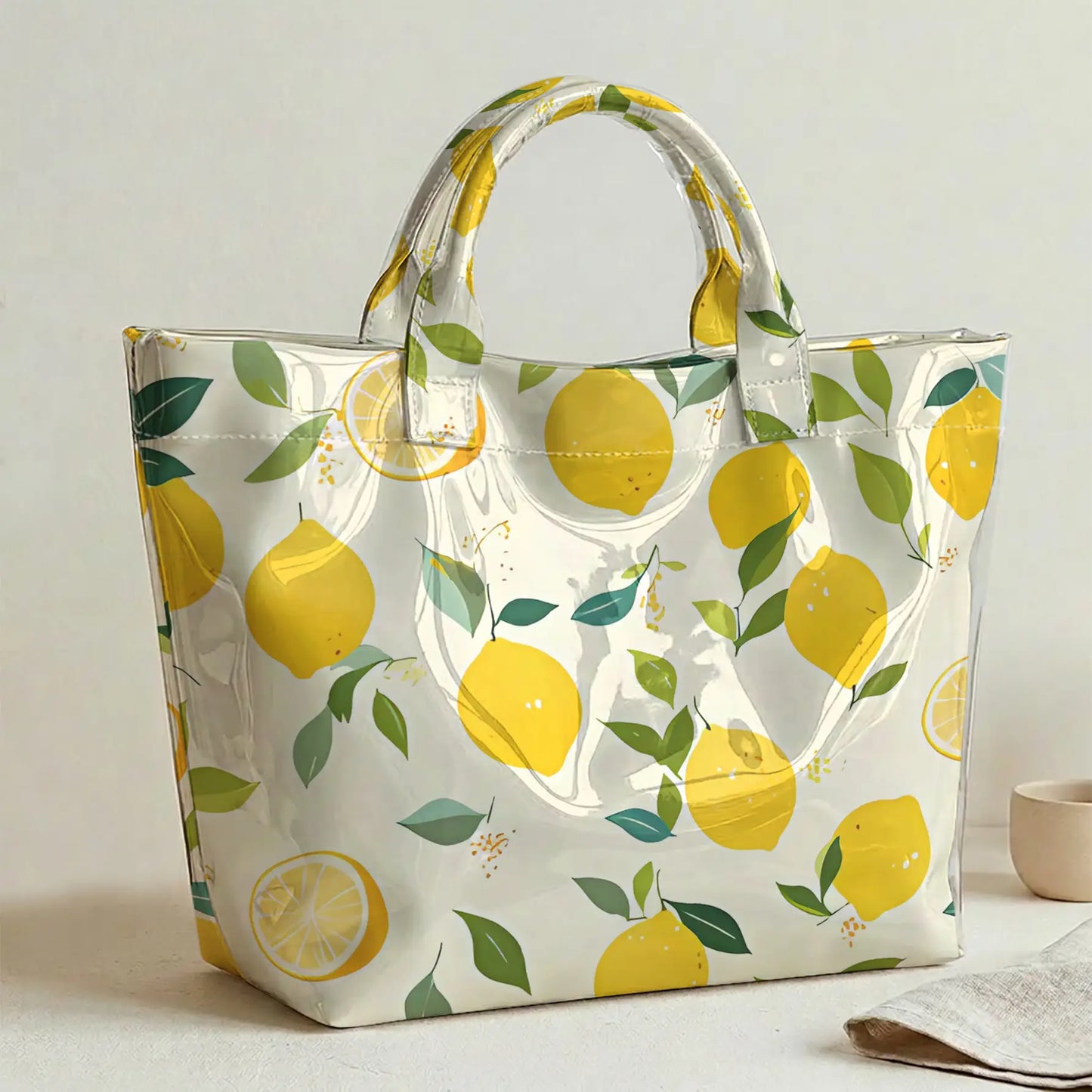 Yellow Lemon Print PVC Tote Bag