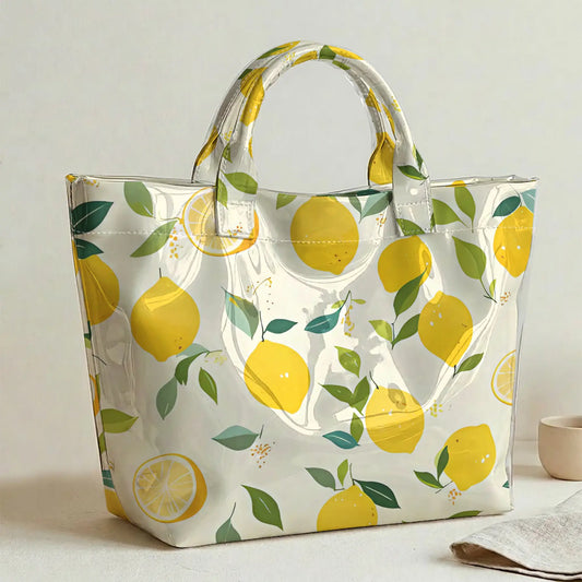 Yellow Lemon Print PVC Tote Bag