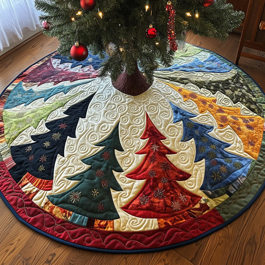 Colorful Christmas Trees Quilted Tree Skirt
