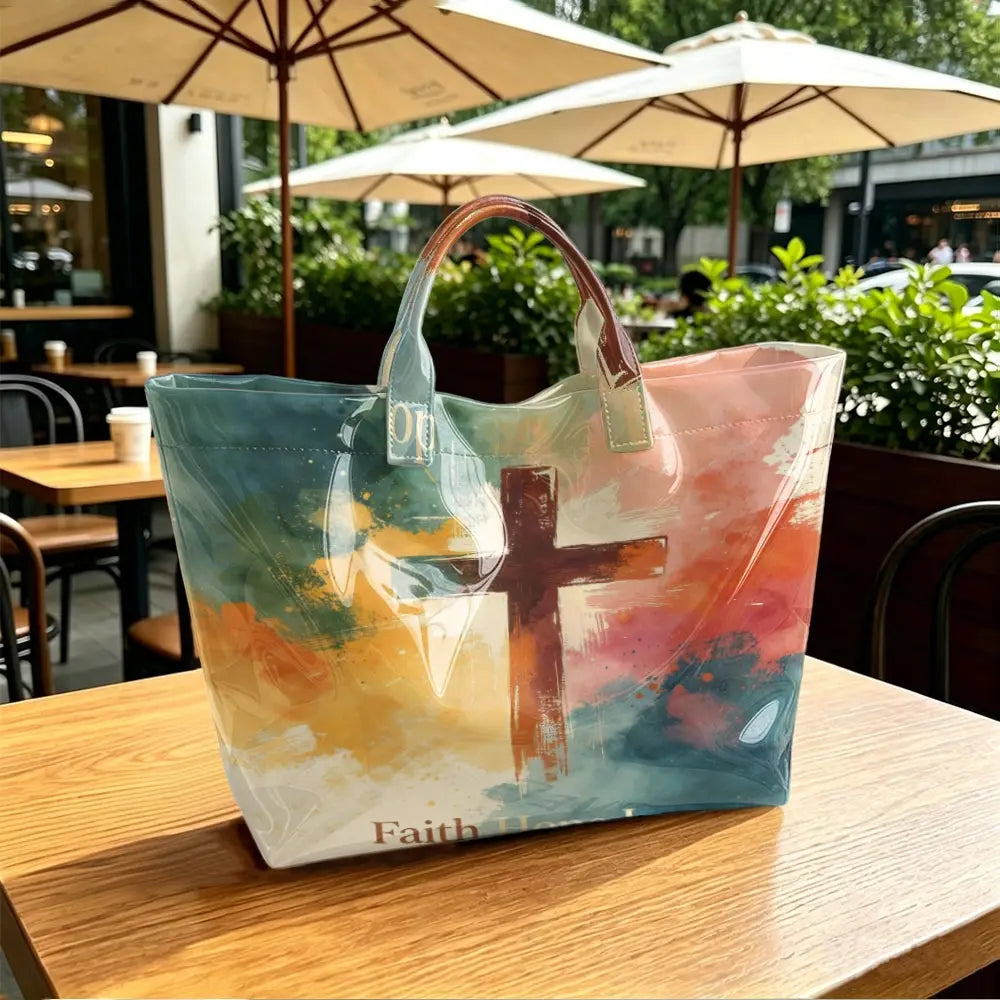 Faith Hope Love Print PVC Tote Bag