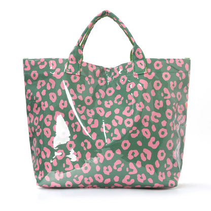 Green Leopard Print PVC Tote Bag