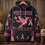 Hummingbird Breast Cancer Awareness Quilted Casual Hoodie