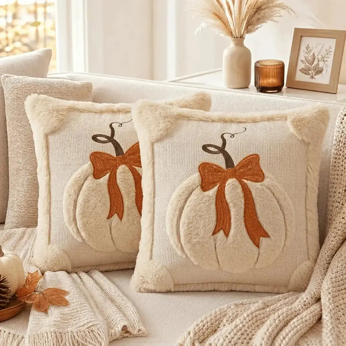 2-Pack 3D Jacquard Pumpkin Pillow Covers