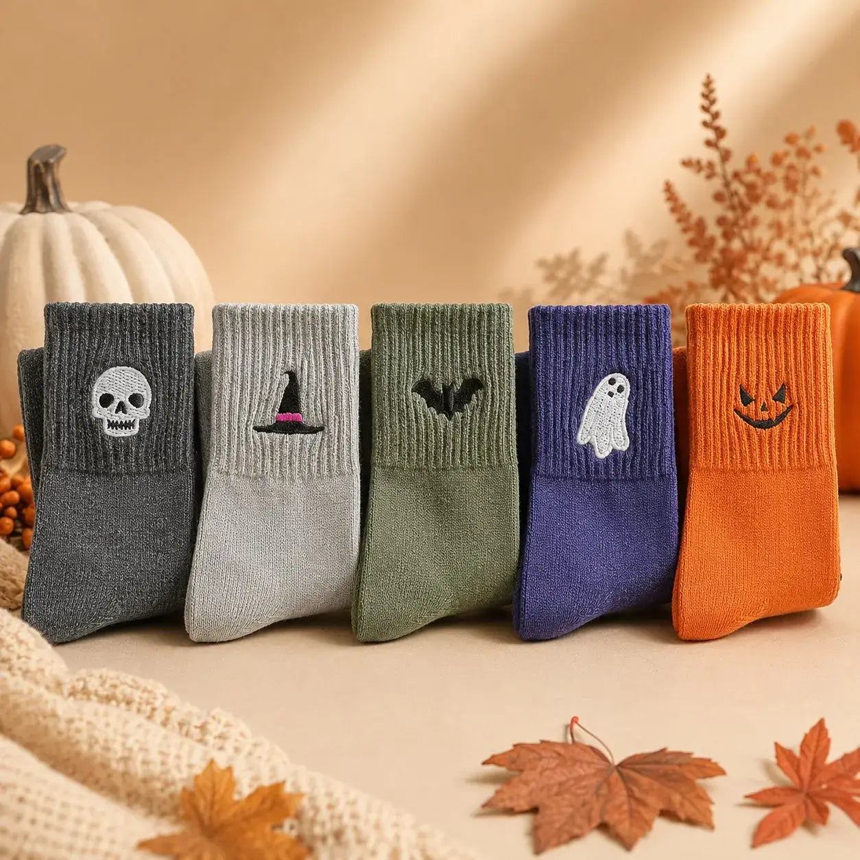 Halloween Embroidered Crew Socks 5 Pairs